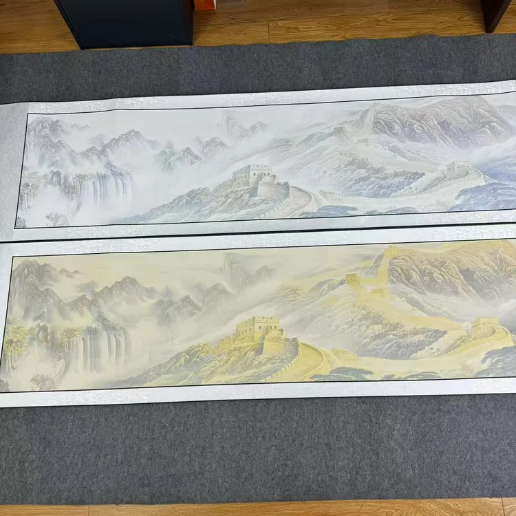 【彩绘万里长城横轴-六尺对开】宣纸毛笔书法沁园春雪青云志半生熟