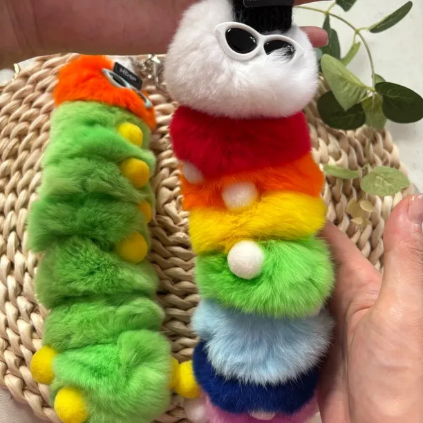 ins真獭兔毛丑萌可爱毛毛虫包包挂件汽车钥匙扣挂饰公仔玩偶毛绒