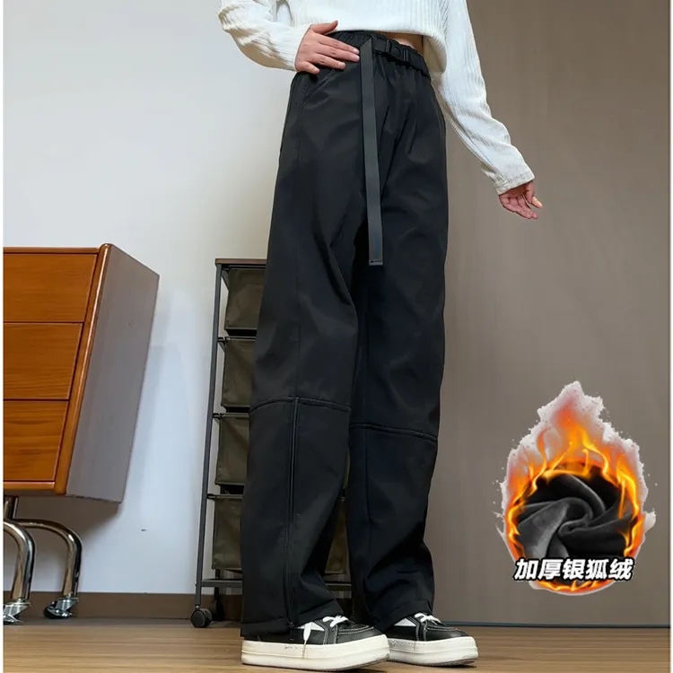 猎雀假两件加绒长裤日系冬季束脚裤工装裤休闲裤防风宽松冲锋裤