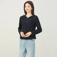 燕苹秋季新款时尚休闲可调节抽绳连帽保暖纯色长袖卫衣打底CX2570
