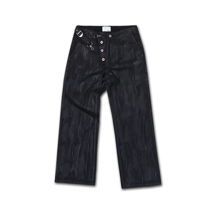 【官方】SOD Co. 刷蜡牛仔裤 黑色 皮扣不规则做旧复古水洗暗黑长裤