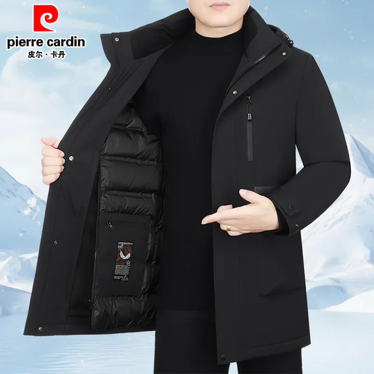 皮尔卡丹男士羽绒服加厚保暖新款可拆卸内胆中长款冬季鸭绒防寒服