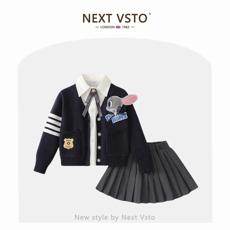 英国NEXT VSTO女童学院风套装春秋装小女孩兔子警官jk制服三件套