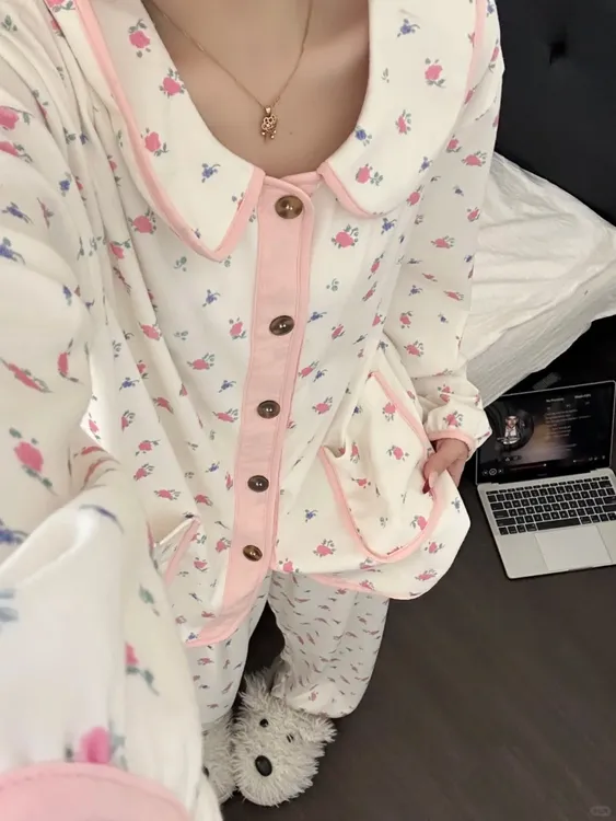 【DMXJ大梦想家】韩系高级感碎花德绒睡衣女春秋新款舒适家居服套装