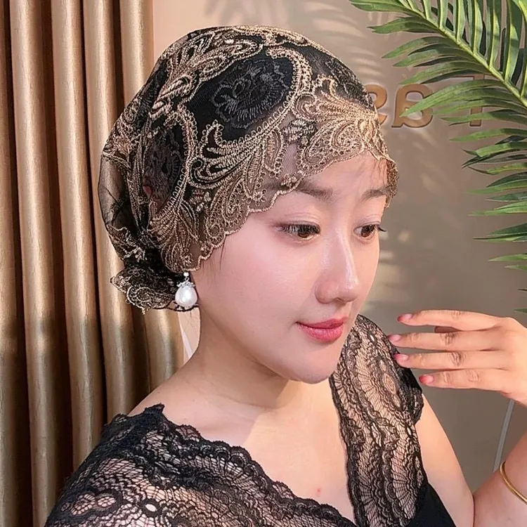 夏季重工刺绣薄款冰丝帽新款盘发包头帽民族风绣花遮白发碎发帽子