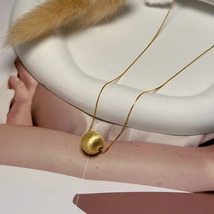坠链均925银 S925纯银镀金磨砂拉丝圆珠项链2025轻奢小众锁骨颈链