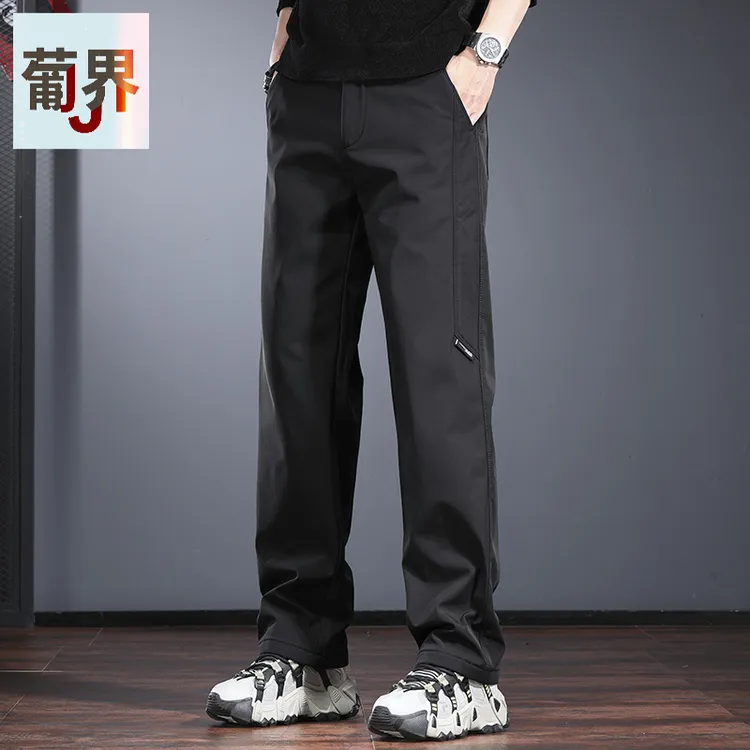 高端三防休闲裤男秋冬季宽松直筒冲锋长裤轻户外登山软壳加绒裤子
