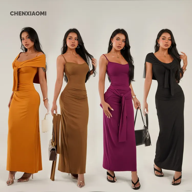 【蜜蜜家】花辰夕月 欧美辣妹吊带连衣裙长裙+披肩套装25/Y650+Z588