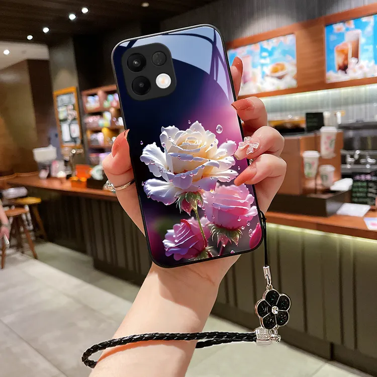 绽放玫瑰适用oppoK12s手机壳oppok12s玻璃壳K12S女挂绳超薄硅胶全