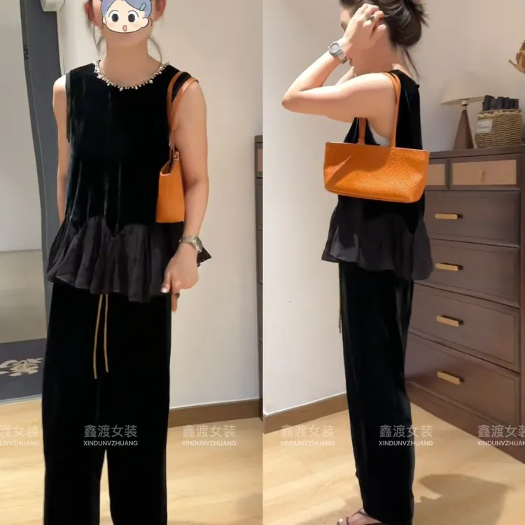 2025夏季新款时尚显瘦气质女士网红洋气两件套百搭款D9264