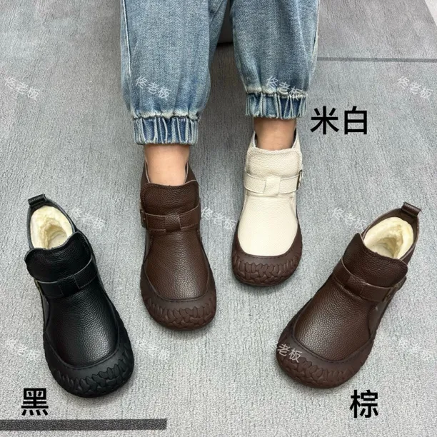 1579 纯皮厚底棉里时尚皮带扣简约百搭复古休闲短靴