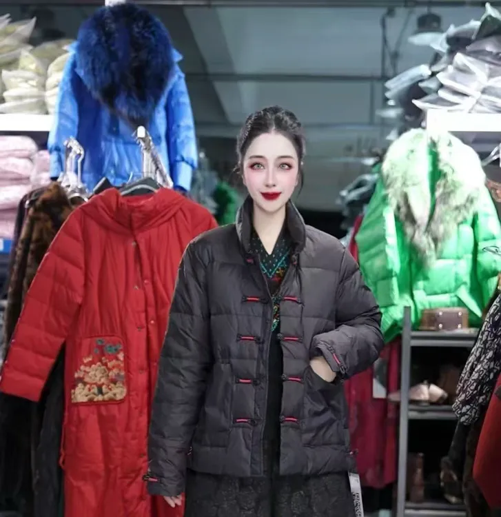 专属M1】秋冬季新款女装羽绒服黑色中国风盘扣宽松百搭时尚保暖