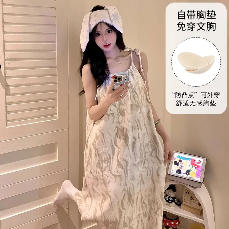 2025新款夏季天睡裙性感带胸垫大码女士吊带宽松睡衣可外穿家居服