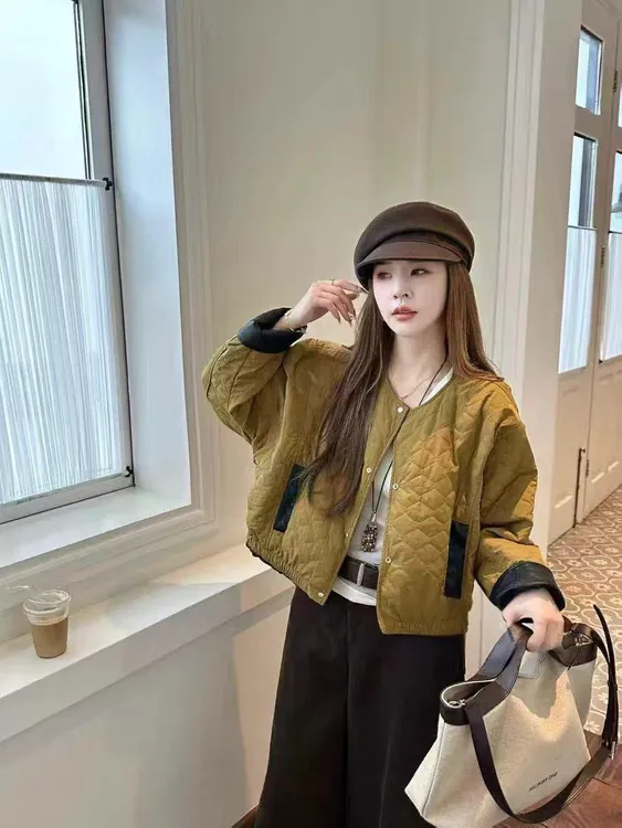X55962-设计感两面穿夹棉女秋冬新款韩版圆领百搭减龄夹克上衣