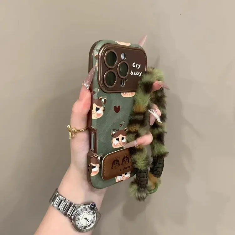 秋冬适用苹果17/16/15/14/13/12/11promax手机保护套带毛绒挂绳