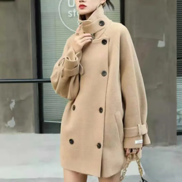 百搭韩版双面珍珠呢外套