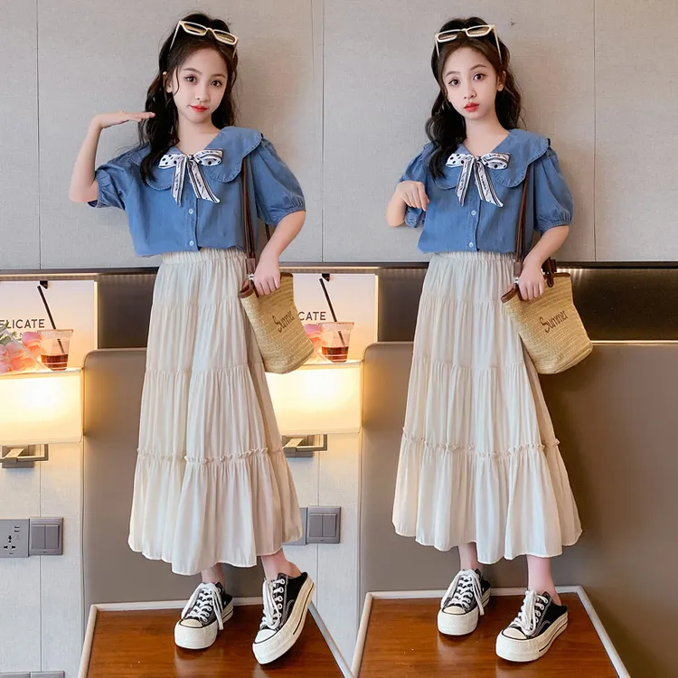 女童夏季套装2025新款中大童6-12岁15岁小女孩短袖甜美裙子两件套