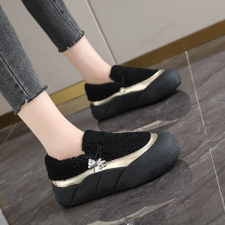 厨房防滑鞋女黑色鞋子上班久站不累脚软底工作鞋冬季加绒妈妈棉鞋