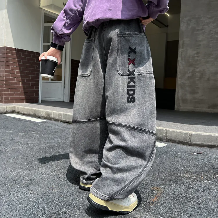 男童秋装裤子春秋款2025新款秋季牛仔裤男孩儿童宽松长裤中大童潮