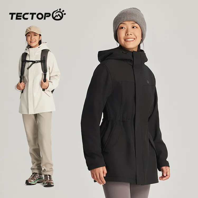 TECTOP/探拓户外连帽休闲软壳衣女秋冬防泼水登山中长款女款外套