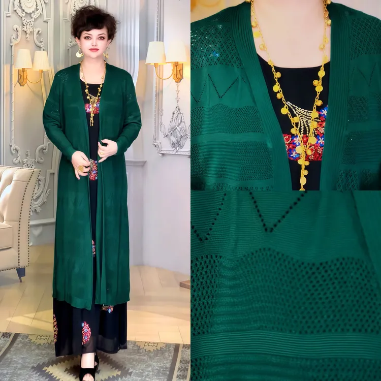 娜孜妮大码辣妈时尚女装 | 针织开衫中长款披肩外搭薄款外套