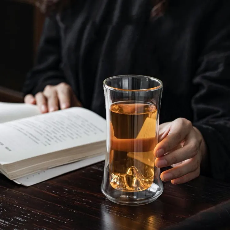 中式国潮观山玻璃杯 耐热高硼硅玻璃茶杯创意主人杯泡绿茶喝水杯