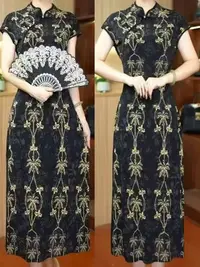 夏季25588新中式盘扣旗袍连衣裙大码洋气阔太太改良显瘦裙子