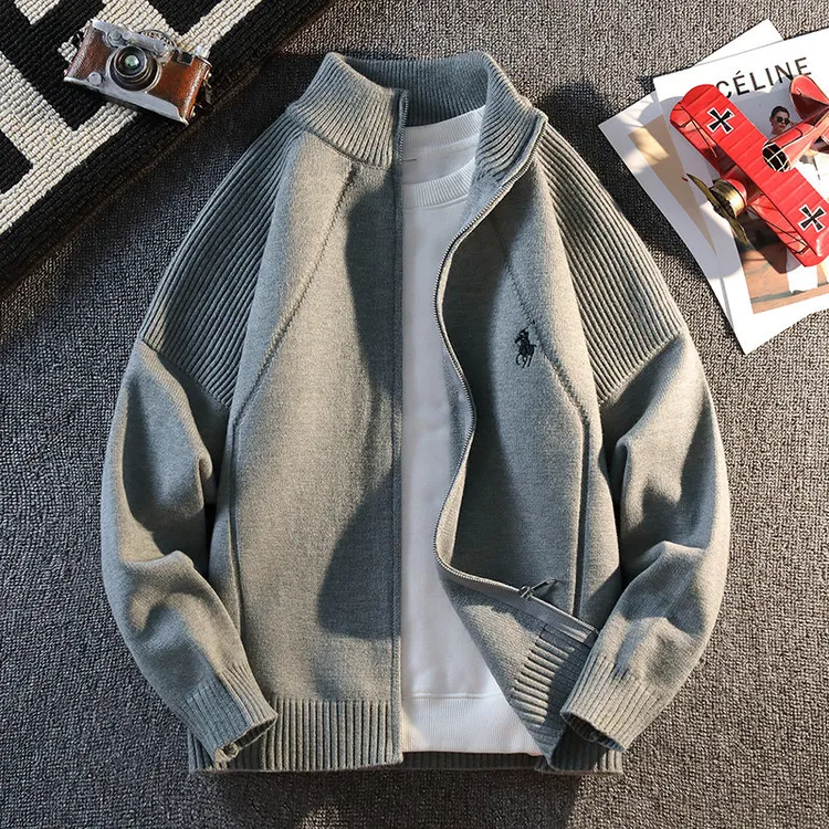新款秋季百搭针织外套男款时尚潮流宽松休闲立领针织开衫外套