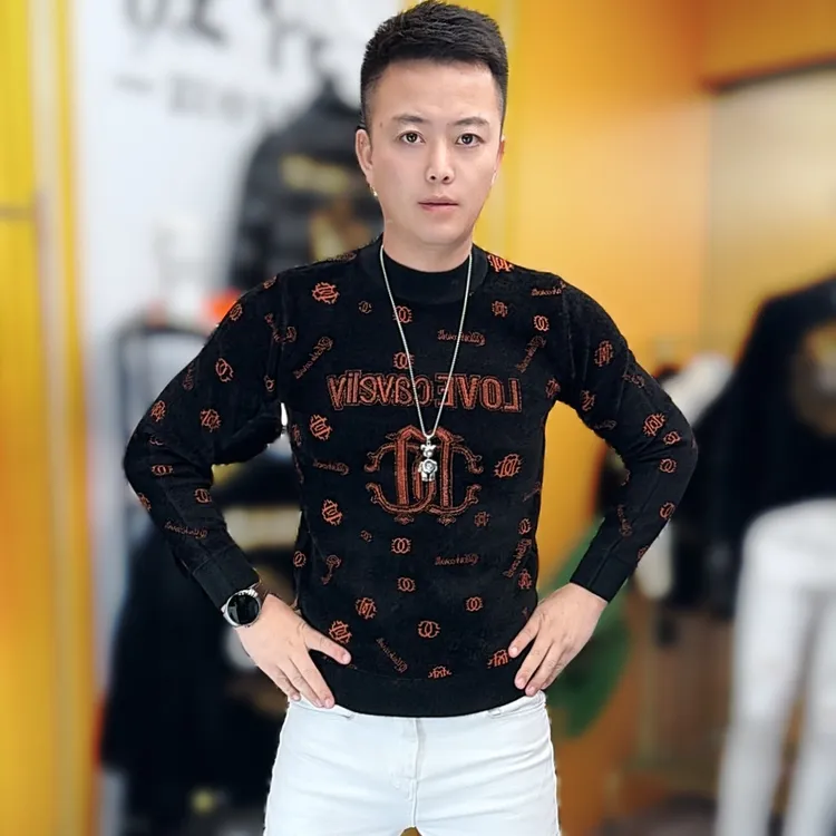 68231冬季新款时尚男士修身提花欧版潮牌针织毛衣