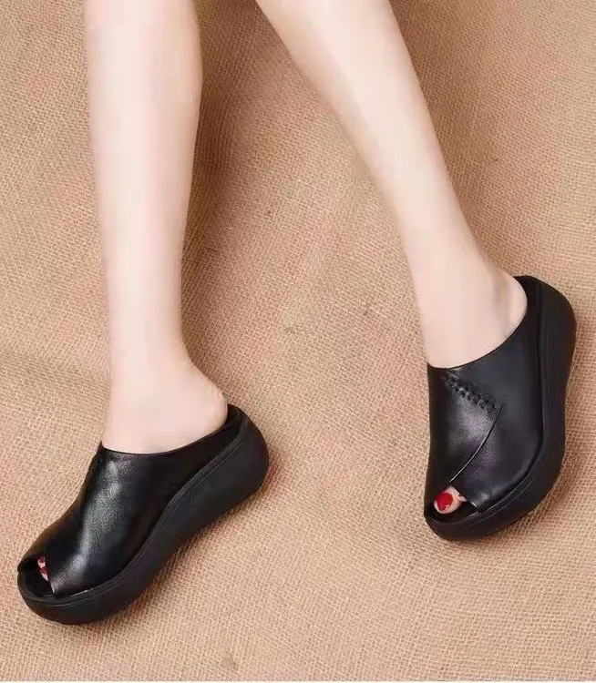 三福时尚一字拖鞋女夏季民族风复古妈妈鞋包头鱼嘴防滑凉拖鞋外穿