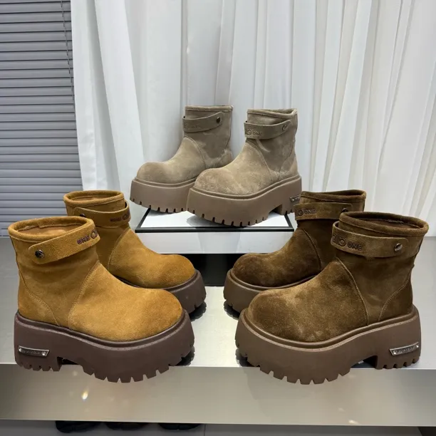 世纪7112-29新款厚底松糕复古做旧擦色反绒皮一脚蹬短靴底厚6公分