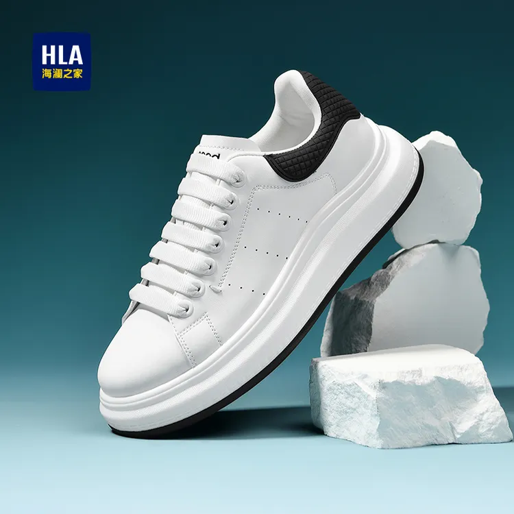HLA/海澜之家双11好物镂空厚底增高麦昆小白鞋板鞋透气运动休闲鞋