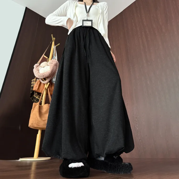 黑色花苞裙裤女秋季2025新款小个子高腰显瘦灯笼裤宽松休闲阔腿裤