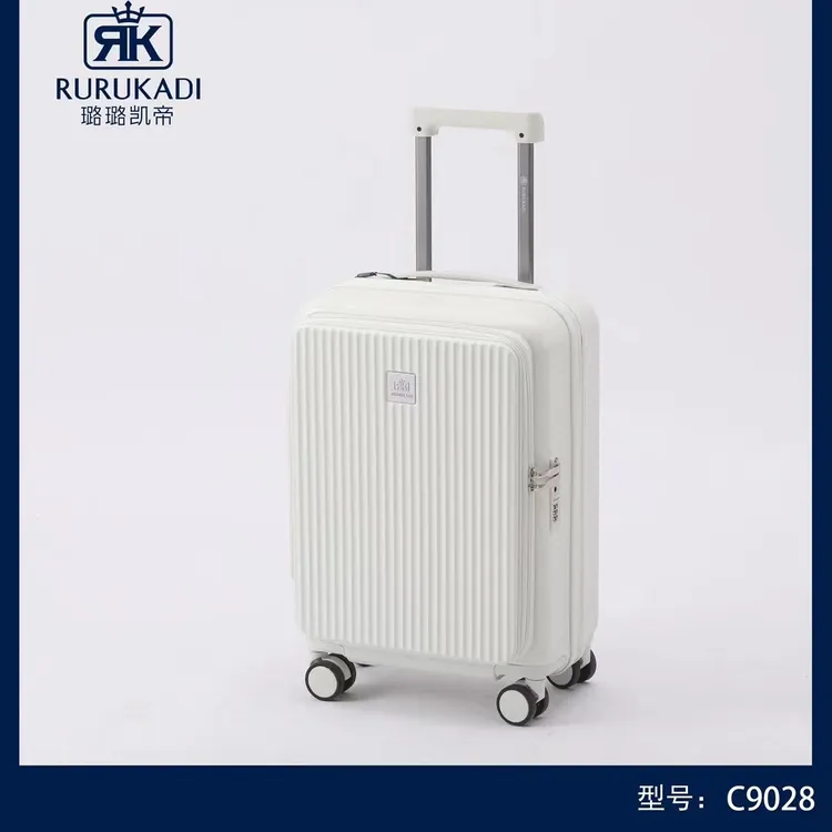 璐璐凯帝一九分扩展大容量前开万向轮旅行箱防水时尚白色拉杆箱