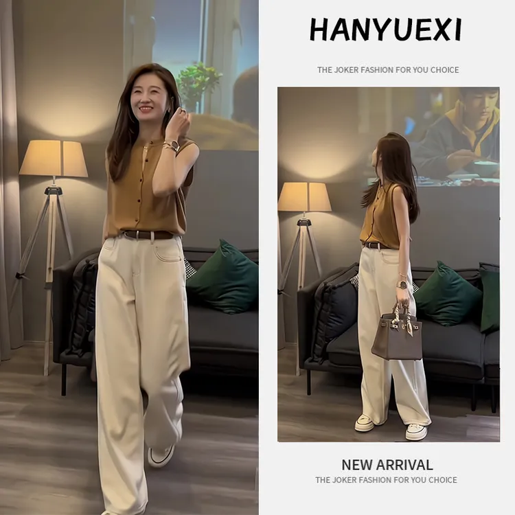 夏季一整套女装2025年新款韩版遮肚显瘦无袖上衣阔腿休闲裤两件套