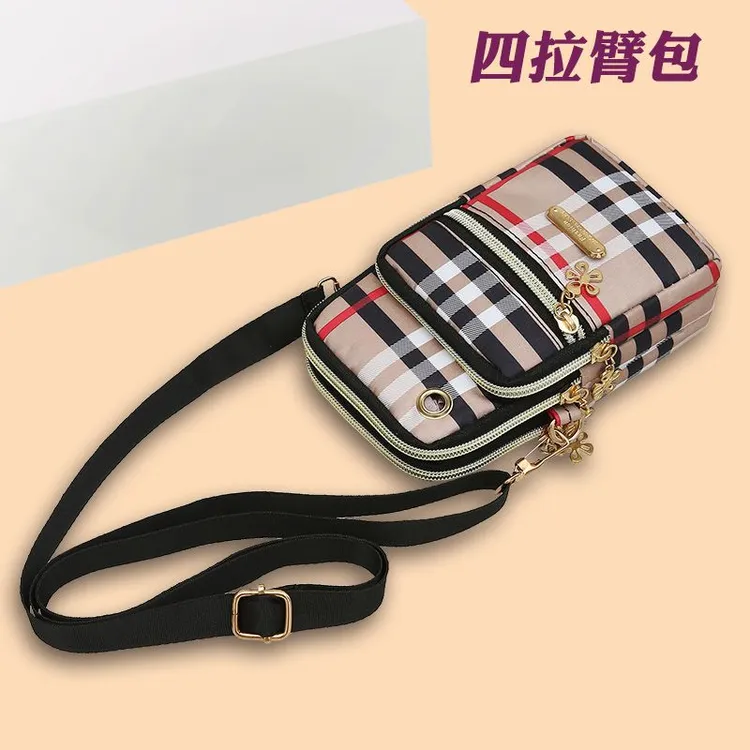 大容牛津布单肩斜跨手机包女竖款印花手机袋三层拉链挂脖手臂包