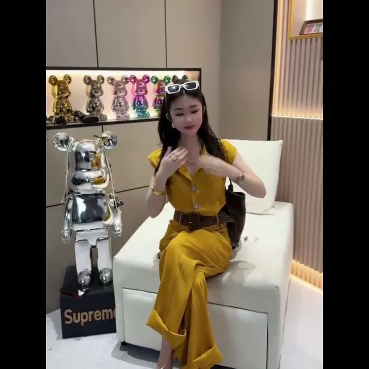 5909阔腿连体衣御姐韩版街头连体裤轻熟腰带洋气纯欲慵懒风女装