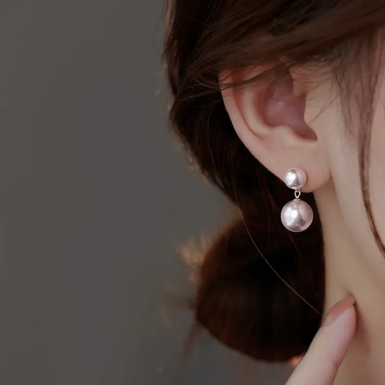 925银仿珍珠耳饰 925银大小珠耳坠女2025新款秋冬耳环耳饰养耳洞