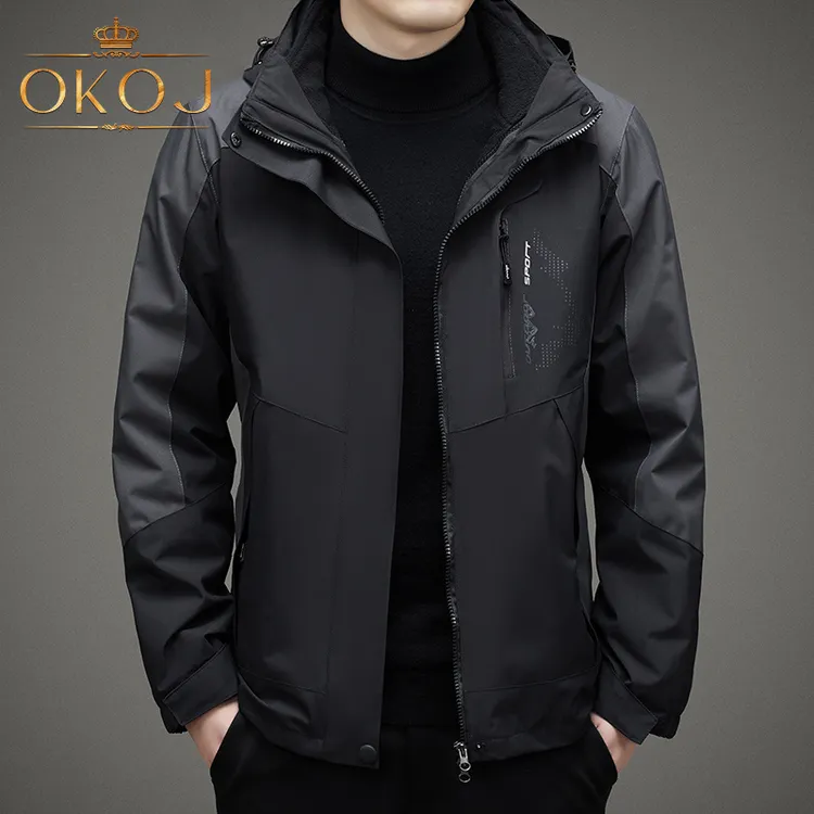OKOJ户外冲锋衣男外套三合一防风防水抓绒内胆秋冬款徒步登山服