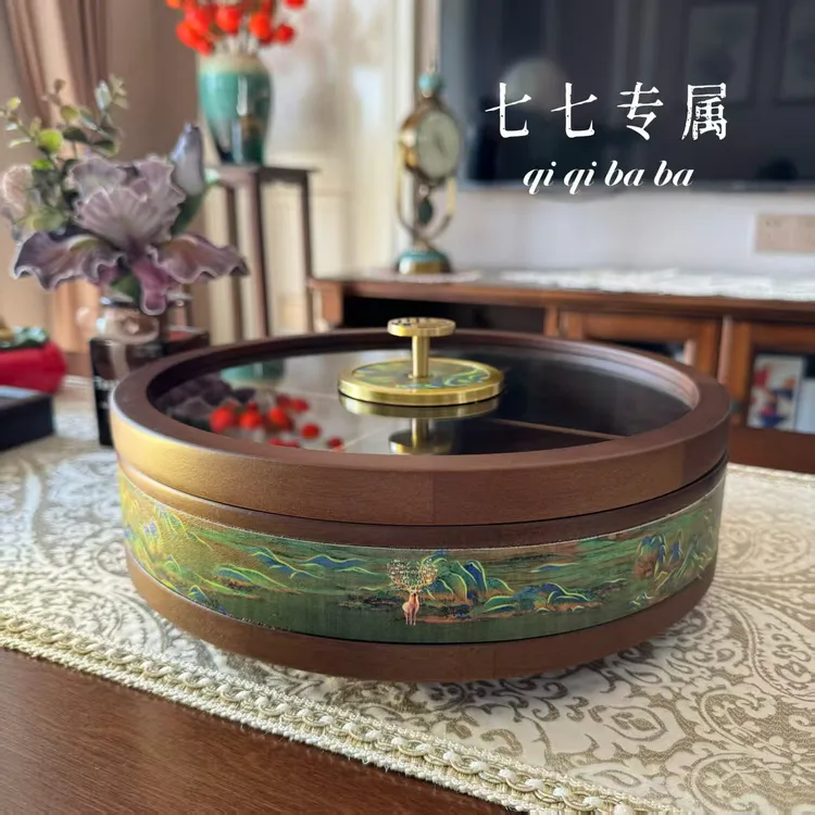 黄铜福字把手实木分格干果盒家用客厅轻奢高档乔迁糖果瓜子收纳盒