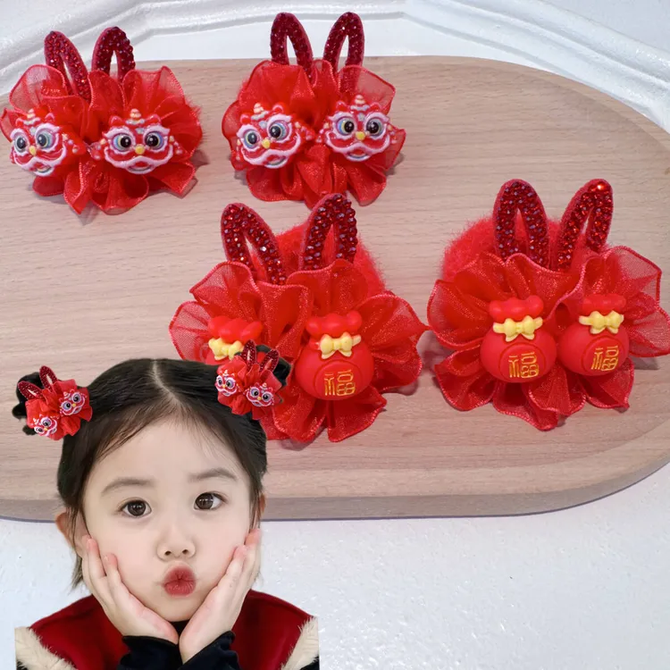 新年儿童年发饰元旦圣诞喜庆发圈红色头饰小女孩扎发公主头绳