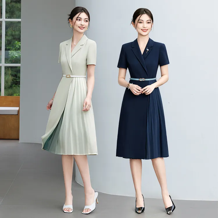 芭妃娅职业西装连衣裙女夏季新款收腰显瘦设计感时尚洋气职场通勤