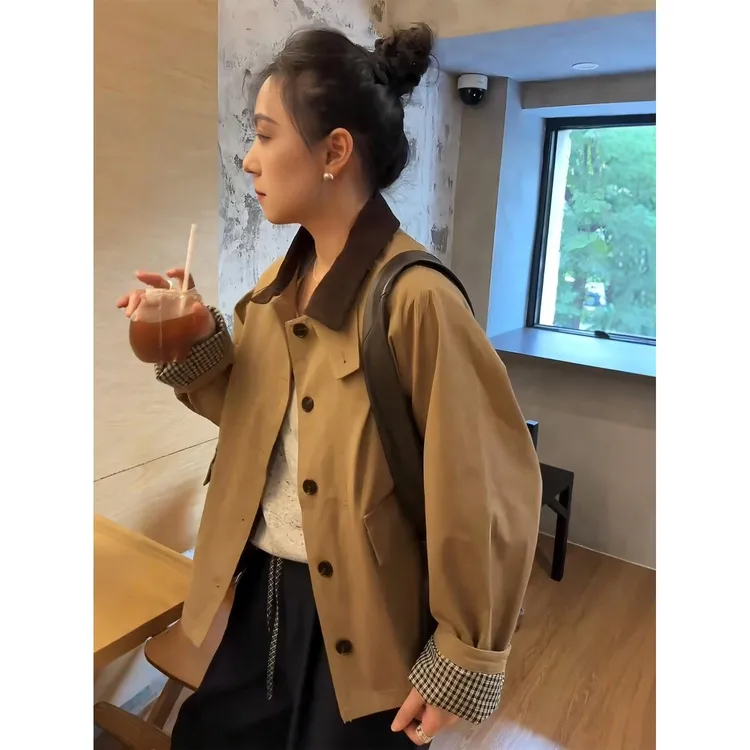 欧货设计感拼色风衣女秋季新款时尚百搭洋气显瘦短款外套潮