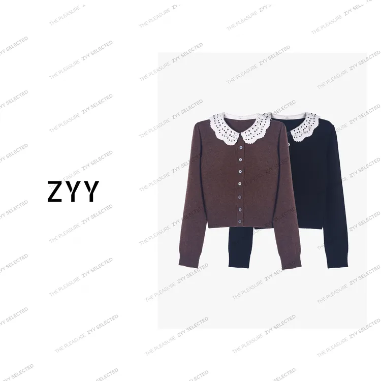 ZYY【艺术灵韵】2025/S新品秋冬钉珠钩花领撞色针织衫X25DMZZS04603