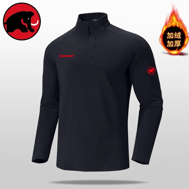MMTNPE/猛犸北极象红标男一体薄绒长袖保暖T恤秋冬户外登山骑行衫