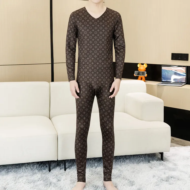 高弹优可绒男士老花保暖内衣套装无痕V领防寒青年打底衫两件套男