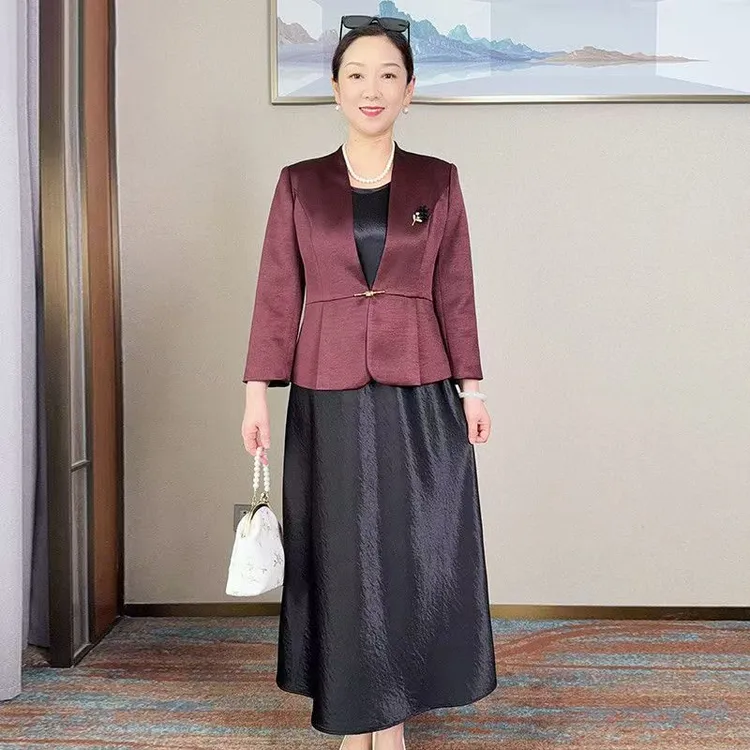 妈妈春秋装套装裙2025新款西装外套中老年女装气质两件套裙子ZF05