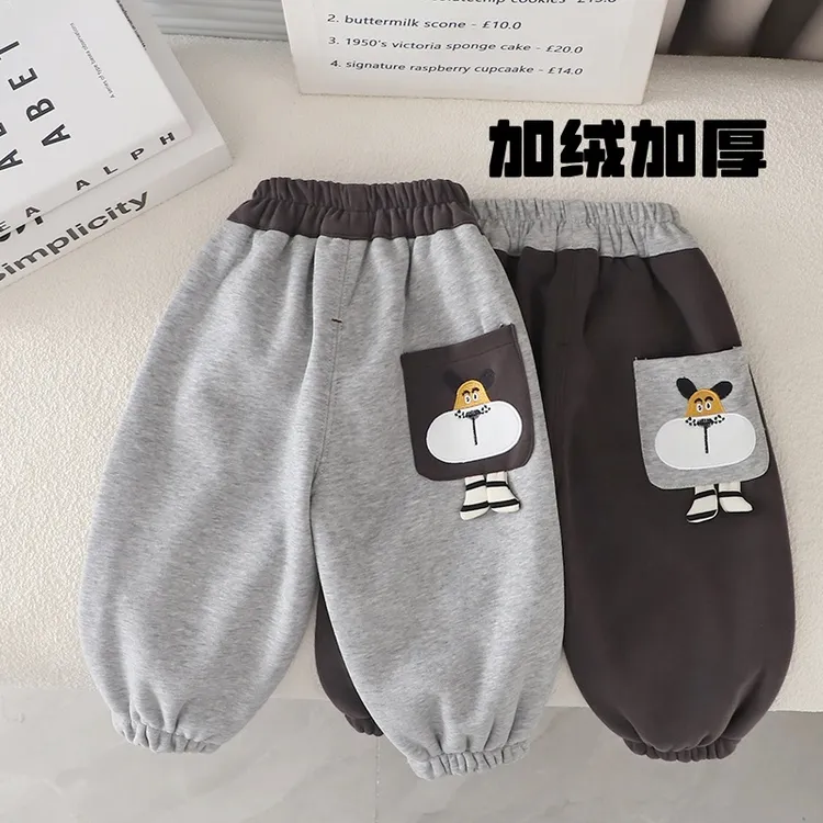 男童秋冬装加绒裤新款洋气儿童一体绒休闲裤加厚保暖宝宝卡通卫裤