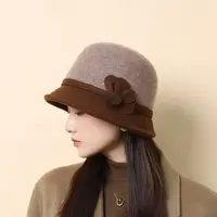 日版针织盆帽女士百搭加绒加厚保暖渔夫帽老年人妈妈优雅 
