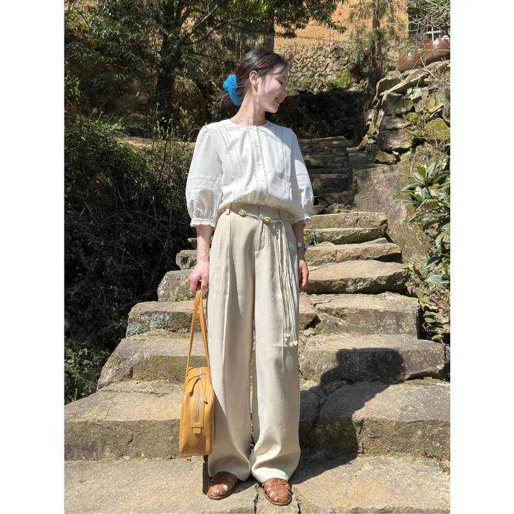 2025春季新款法式温柔风亮丝拼接蕾丝衬衫女甜美显瘦上衣裤子套装